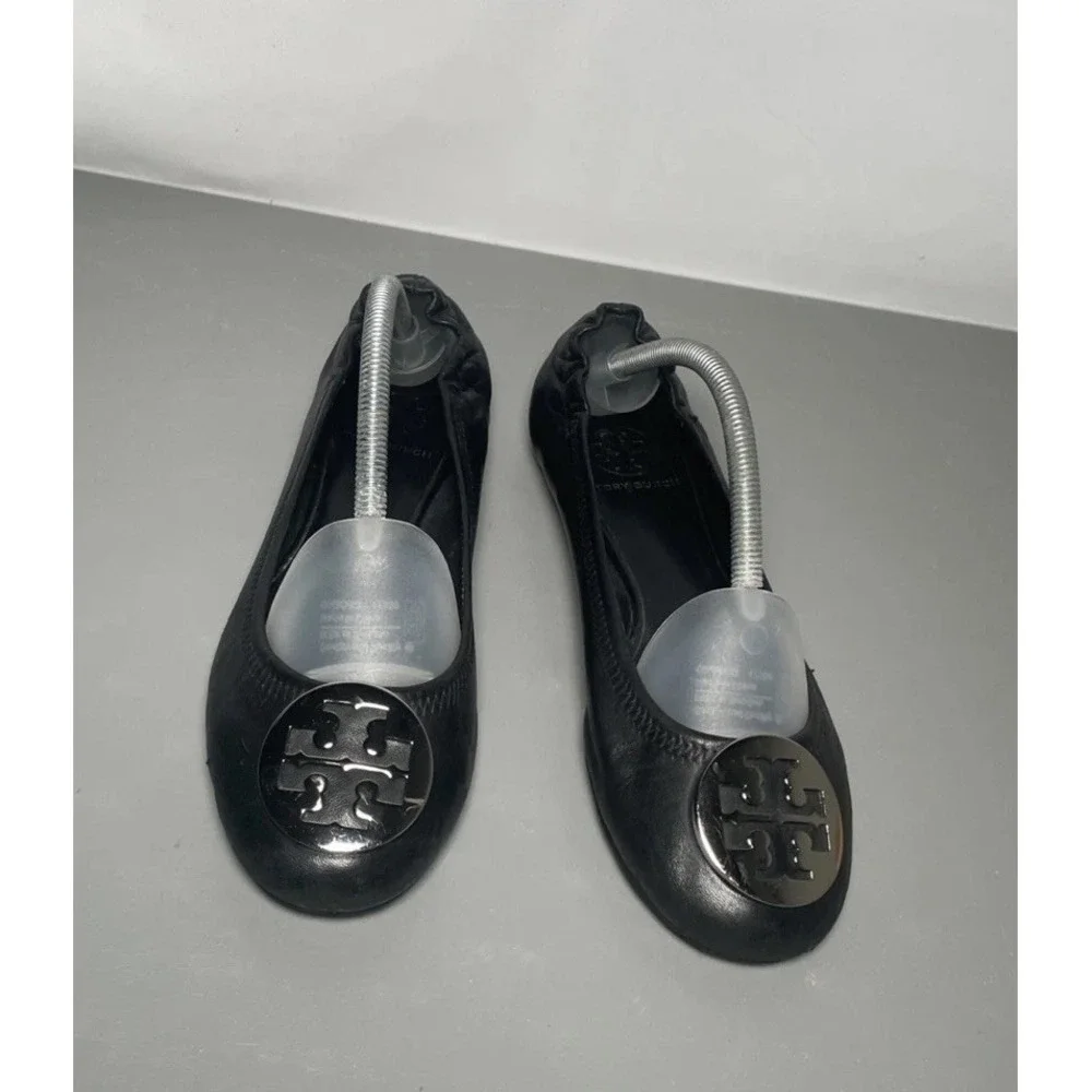 Tory Burch Minnie Black Leather Ballet Flats Size 8M